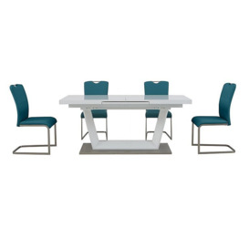 Bianco Large Extending Dining Table and 4 Chairs Set - Blue