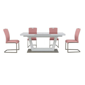 Bianco Large Extending Dining Table and 4 Chairs Set - Pink