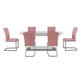 Bianco Large Extending Dining Table and 6 Chairs Set - Pink