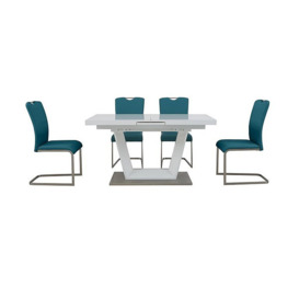 Bianco Small Extending Dining Table and 4 Chairs Set - Blue