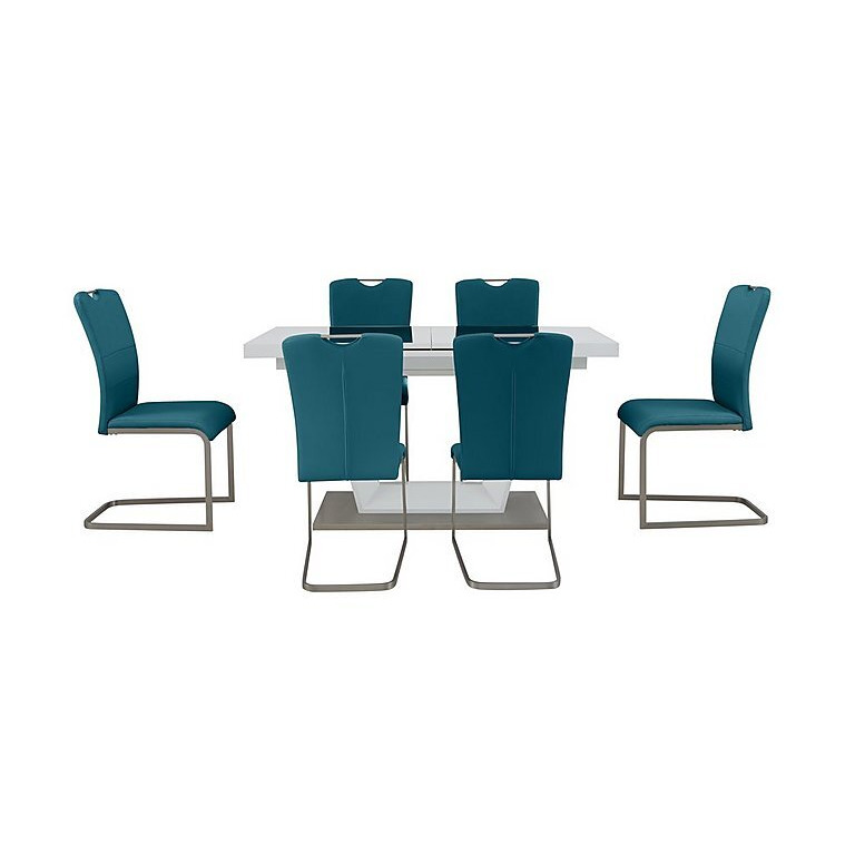 Bianco Small Extending Dining Table and 6 Chairs Set - Blue