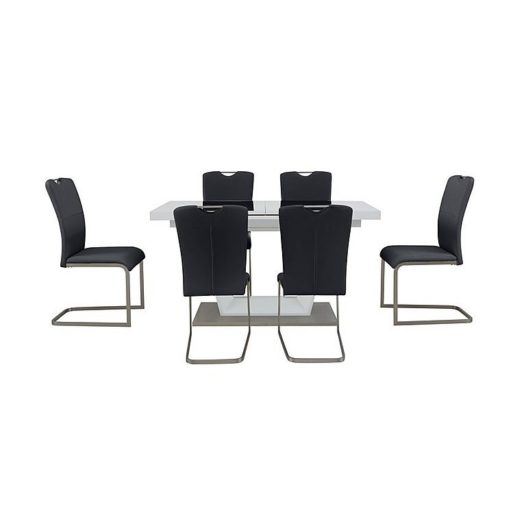 Bianco Small Extending Dining Table and 6 Chairs Set - Charcoal