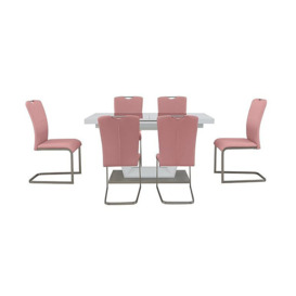Bianco Small Extending Dining Table and 6 Chairs Set - Pink