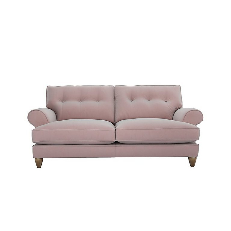 The Lounge Co. - Bronwyn 3 Seater Fabric Classic Back Fibre Fill Sofa With Vintage Oak Feet - Cotton Candy