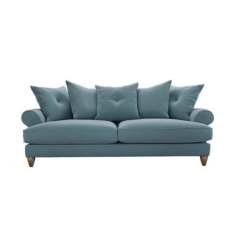 The Lounge Co. - Bronwyn 4 Seater Fabric Scatter Back Fibre Fill Sofa With Vintage Oak Feet - Shallow Puddle