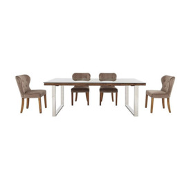 Chennai Dining Table with U-Shaped Legs and 4 Upholstered Chairs - 180-cm - Taupe