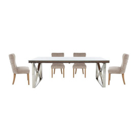 Chennai Dining Table with X-Leg Base and 4 Luxe Chairs - 220-cm - Taupe