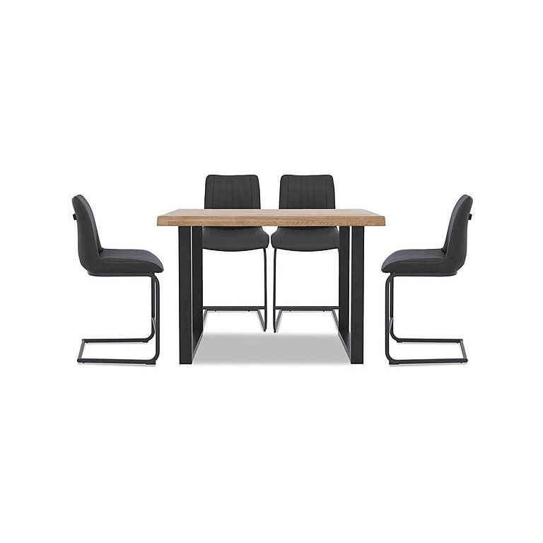 Bodahl - Compact Terra Raw Edge Table with U-Shaped Legs and 4 Grey Bar Stools - 140-cm - Oiled