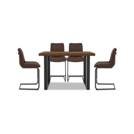 Bodahl - Compact Terra Raw Edge Table with U-Shaped Legs and 4 Cognac Bar Stools - 160-cm - Desert