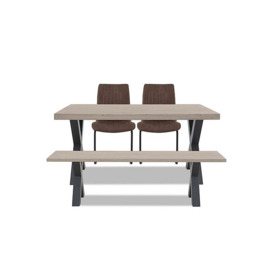 Bodahl - Compact Terra Straight Edge Dining Table with X-Shaped Legs and 160cm Bench and 2 Cognac Chairs - White Wash