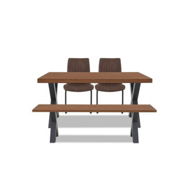 Bodahl - Compact Terra Straight Edge Dining Table with X-Shaped Legs and 160cm Bench and 2 Cognac Chairs - Old Bassano