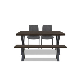Bodahl - Compact Terra Straight Edge Dining Table with X-Shaped Legs and 160cm Bench and 2 Grey Chairs - Smoked