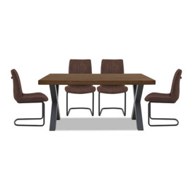 Bodahl - Compact Terra Straight Edge Dining Table with X-Shaped Legs and 4 Cognac Chairs - Desert