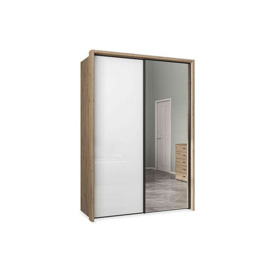 Wiemann - Dallas 160cm 2 Door Sliding Glass Wardrobe with Mirror Door - Bianco Oak and White