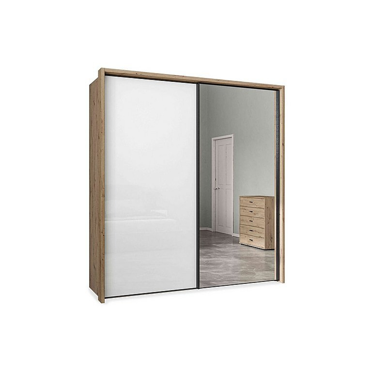 Wiemann - Dallas 210cm 2 Door Sliding Glass Wardrobe with Mirror Door - Bianco Oak and White