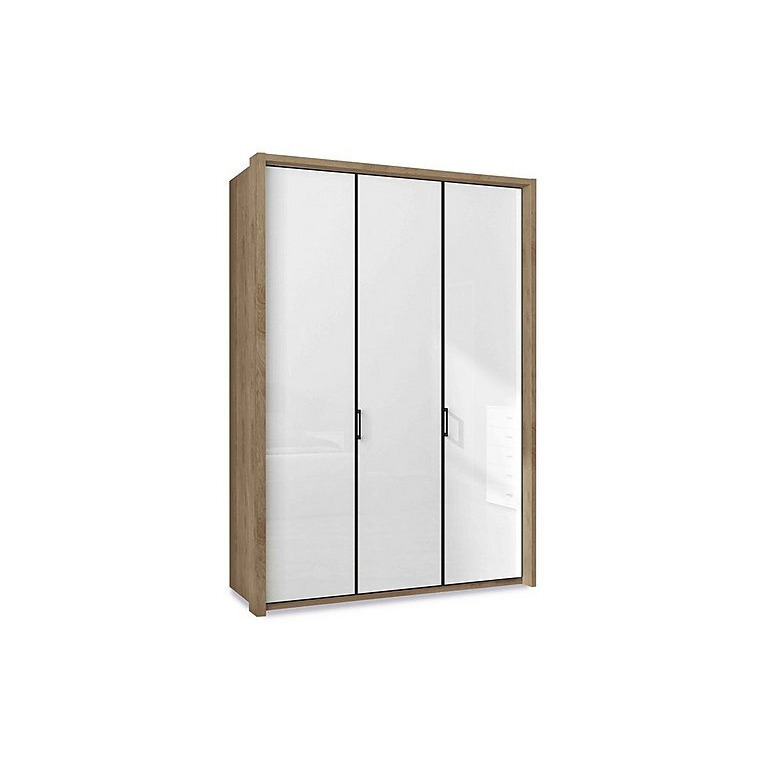 Wiemann - Dallas 157cm 3 Door Hinged Glass Wardrobe - Bianco Oak and White