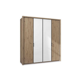 Wiemann - Dallas 207cm 4 Door Hinged Wardrobe with 2 Glass Doors - Bianco Oak and White