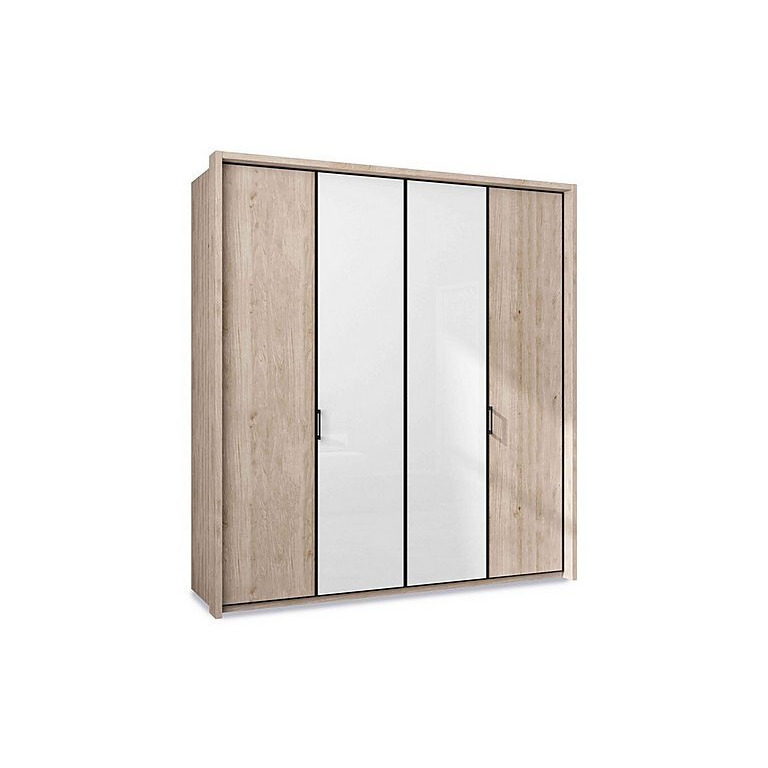 Wiemann - Dallas 207cm 4 Door Hinged Wardrobe with 2 Glass Doors - Holm Oak and White
