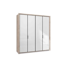 Wiemann - Dallas 207cm 4 Door Hinged Glass Wardrobe - Holm Oak and White
