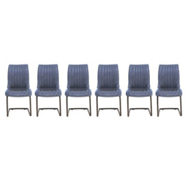 Dee Set of 6 Cantilever Leather Dining Chairs - Steel Blue