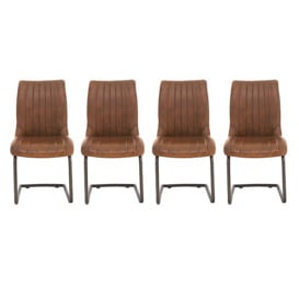 Dee Set of 4 Cantilever Leather Dining Chairs - Walnut Brown