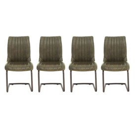 Dee Set of 4 Cantilever Leather Dining Chairs - Olive