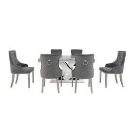 Dolce Small Dining Table and 4 Side Chairs and 2 Button Back Chairs - Silver