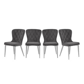 Donnie Set of 4 Chairs - Silver Velvet with Chrome Legs