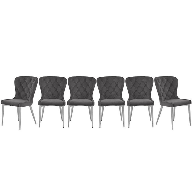 Donnie Set of 6 Chairs - Silver Velvet with Chrome Legs