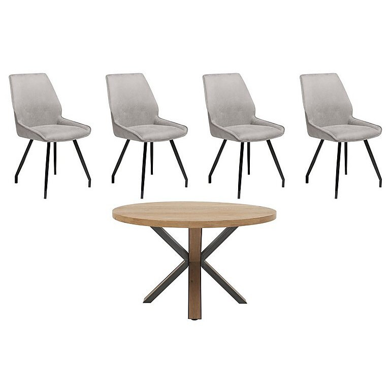 Habufa - Detroit Starburst Leg Round Dining Table and 4 Scott Chairs - Light Grey