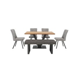 Compact Earth Dining Table, Low Bench and 4 Chairs - Platinum