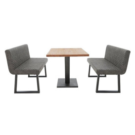 Compact Earth Dining Table and 2 Backrest Benches