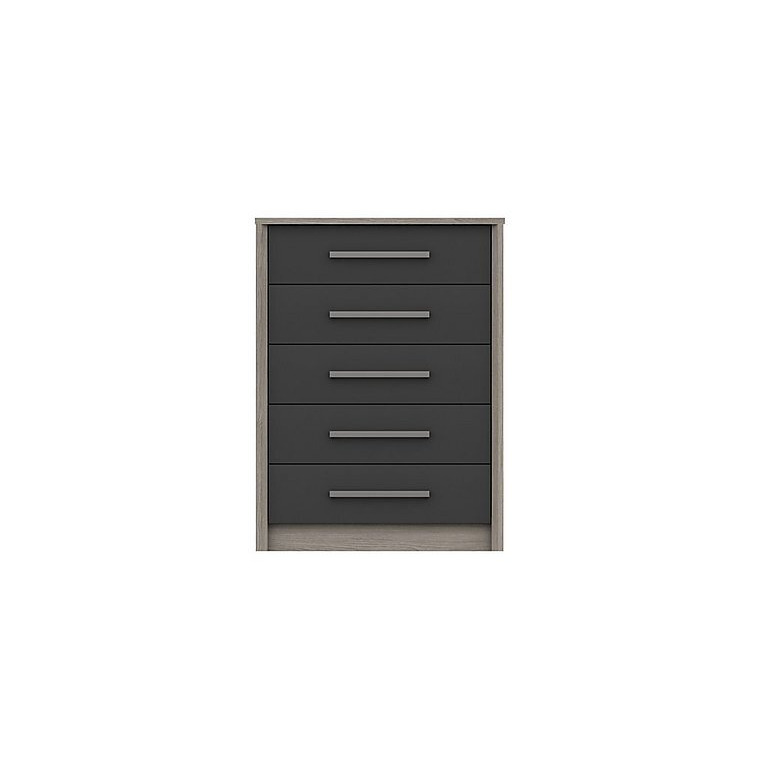 London Bedrooms - Euston 5 Drawer Chest - Grey Oak/Graphite Gloss