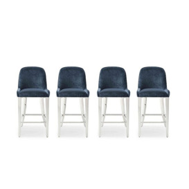 Gabana Set of 4 Velvet Bar Stools - Blue