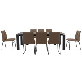 Connubia by Calligaris - Gate Extra Large Extending Dining Table and 8 Maya Ski Leg Faux Leather Chairs - Desert