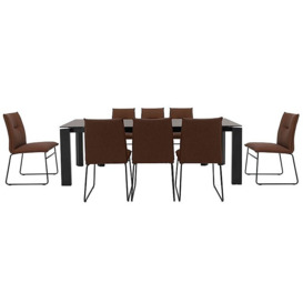 Connubia by Calligaris - Gate Extra Large Extending Dining Table and 8 Maya Ski Leg Faux TO Leather Chairs - Tobacco