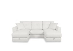World of Leather - Nest Small NC Leather U-Shaped Corner Sofa with Double Storage Chaises - NC Star White - Sofas and Armchairs