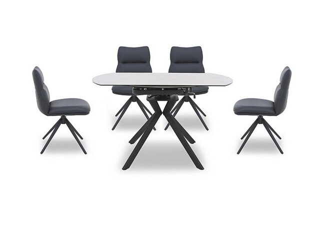 Quattro Round Extending Swivel Dining Table and 4 Swivel Chairs - Sand