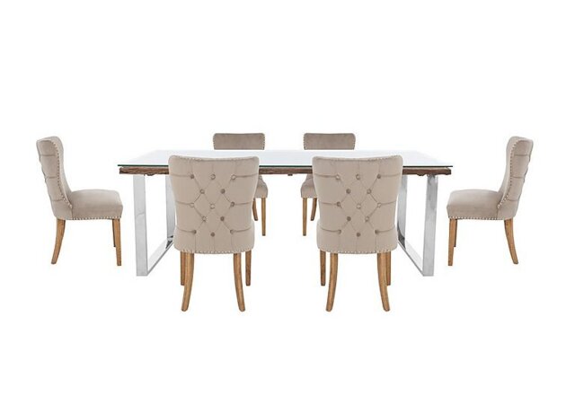 Chennai Dining Table with U-Leg Base and 6 Luxe Chairs - 180-cm - Taupe
