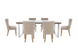 Chennai Dining Table with U-Leg Base and 6 Luxe Chairs - 180-cm - Taupe