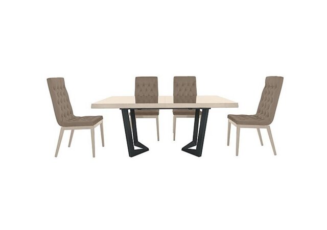 Palazzo 160cm Extending Dining Table in Sand Birch with 4 Capitonne Buttoned Chairs - Aquos Taupe