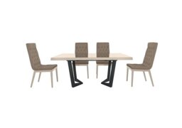 Palazzo 160cm Extending Dining Table in Sand Birch with 4 Capitonne Buttoned Chairs - Aquos Taupe