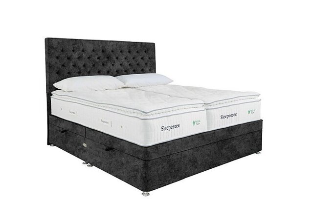 Sleepeezee - Natural Touch 3000 Pillowtop Zip and Link Side Ottoman Divan Set - Daytona Coal