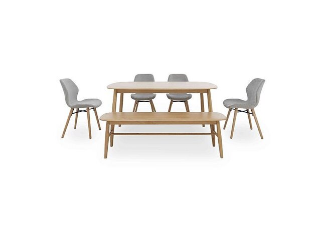 Stockholm Fixed Dining Table with 4 Upholstered Chairs and a Bench - Light Oak