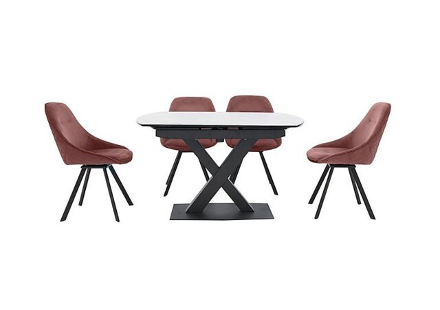 Arctic Extending Dining Table with White Top and 4 Swivel Chairs - Pink