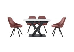 Arctic Extending Dining Table with White Top and 4 Swivel Chairs - Pink