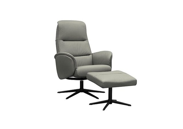 G Plan - Falum Leather Swivel Recliner Chair and Footstool with Black Base