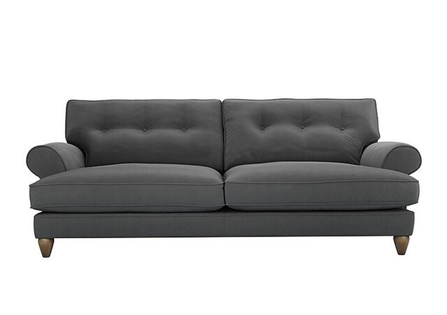 The Lounge Co. - Bronwyn 4 Seater Fabric Classic Back Fibre Fill Sofa with Vintage Oak Feet - Slate Shadow