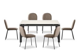 Connubia - Rosa 160cm Medium Extending Dining Table with Salt White Ceramic Top and Black Metal Legs and 6 Riley Chairs - Desert