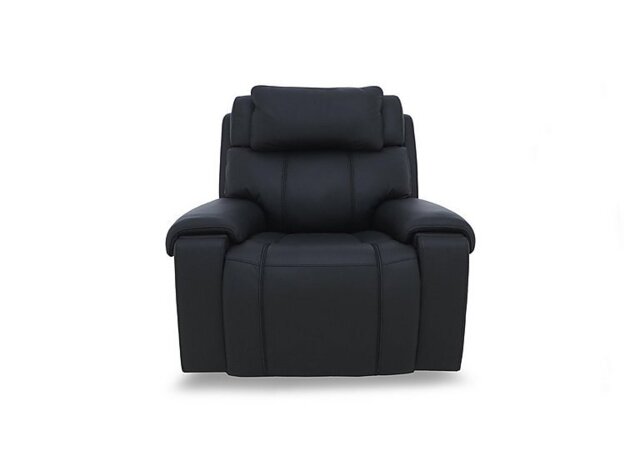 World of Leather - Hollywood NC Leather Power Recliner Chair with Power Headrest and Storage Arms - Black